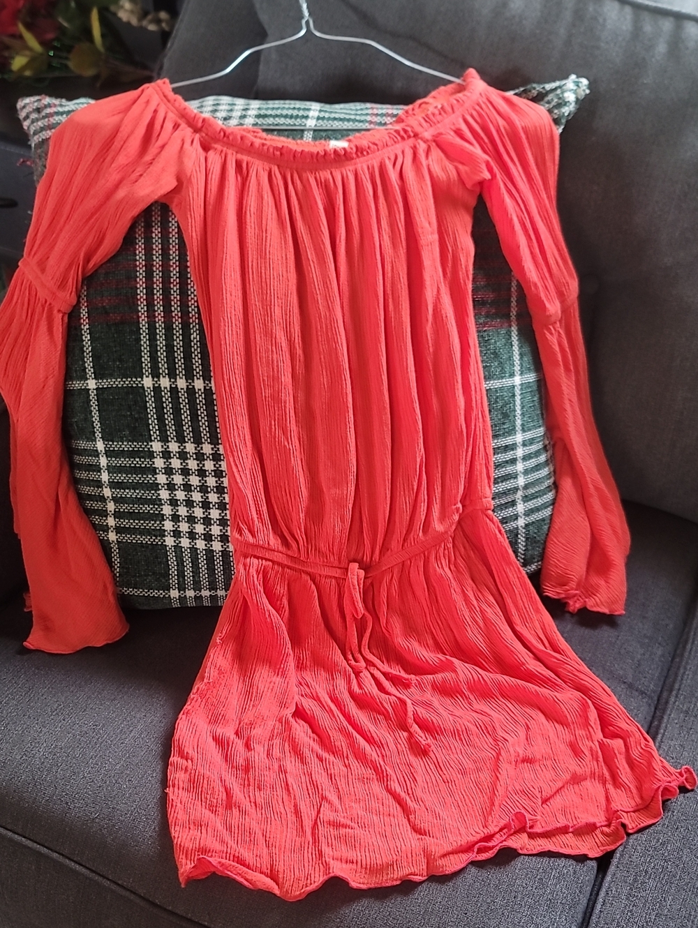 Elan Coral Off-Shoulder Flowy Sleeve Dress